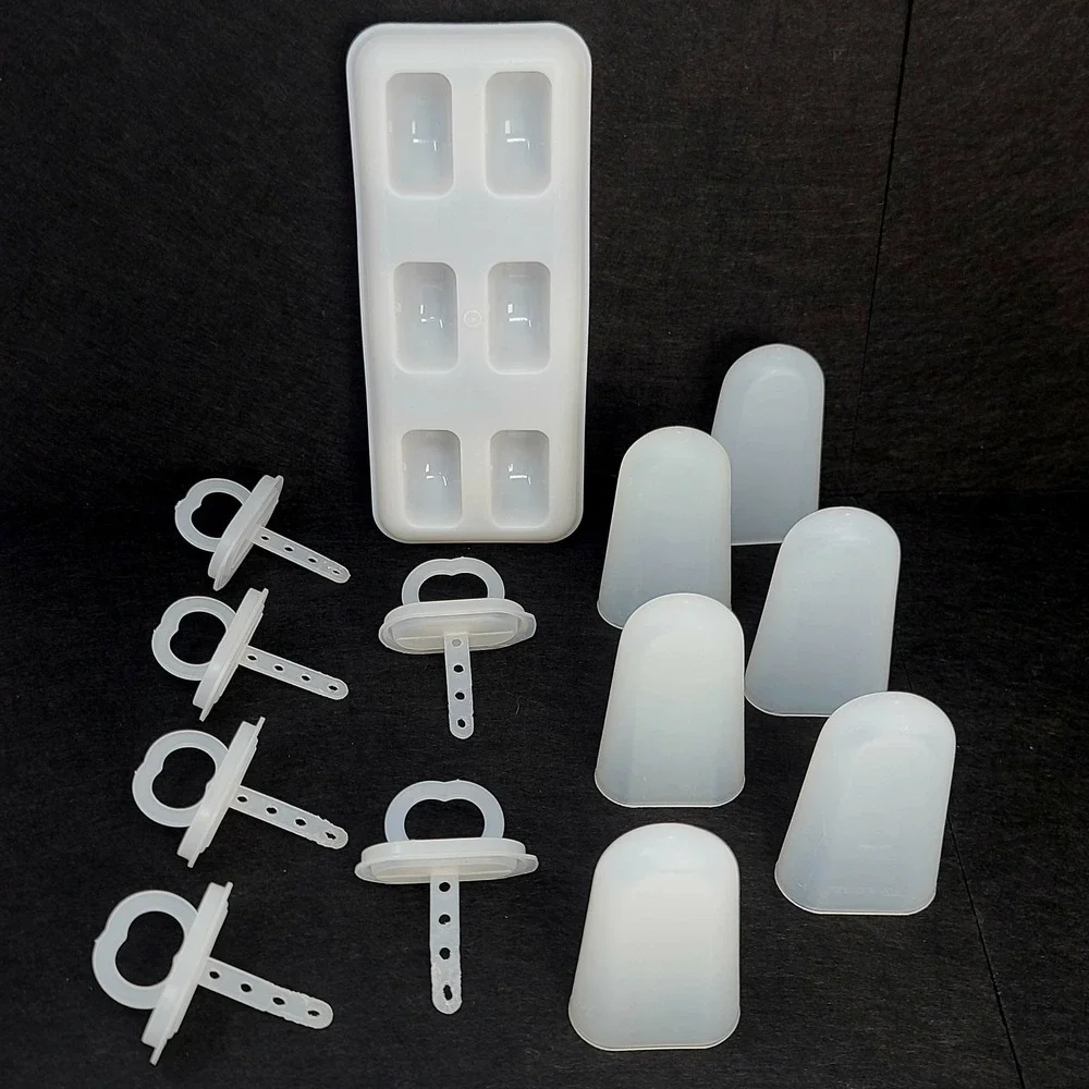 Tupperware Ice Tup Popsicle Maker Set Sheer White 6 Molds Base Vintage Good